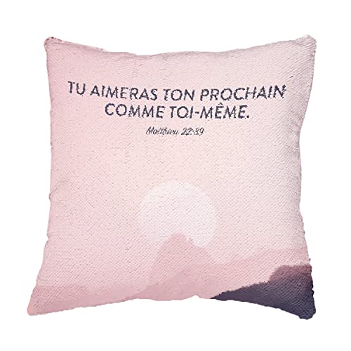 Coussin Sequin Rouge Citation Religion Matthieu Housse Déco Durable