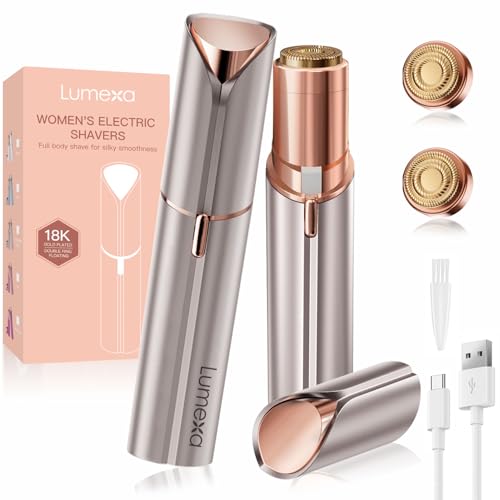 Image of UrbanLuxe Facial Hair Remover Women, Lady Shaver for Women, Rechargeable Hair Remover Painless Facial Hair Trimmer with Two Replacement Heads for Face Hair, Peach Fuzz, Bikini-Champagne Gold