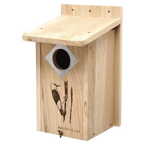 BestNest Classic Three-Woodpecker House – Durable All-Wood Birdhouse with 2.5' Entry Hole & Metal Guard – Ideal Roost for Red-Headed, Hairy & Red-Bellied Woodpeckers – Mount to Post or Tree