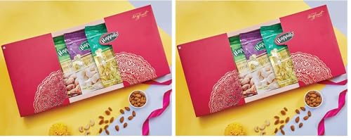 Image of Happilo Dry Fruit Celebrations Gift Box Marigold - California Almonds, Premium Cashews & Raisins, Mixed Nut, 650 g, 3 Count (Pack of 2)