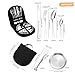 Xoeryoy Camping Plates and Utensils, 20-Piece Stainless Steel Camping Cutlery Set Includes Forks, Spoons, Knives, Food Tongs and Plates, Portable Travel Silverware Set with Case for 4 People