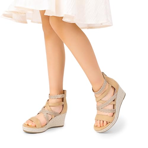 Image of DREAM PAIRS Girls Wedge Sandals Flatform Open Toe Platform Sandals Flower Wedding Party for Little Kid /Big Kid