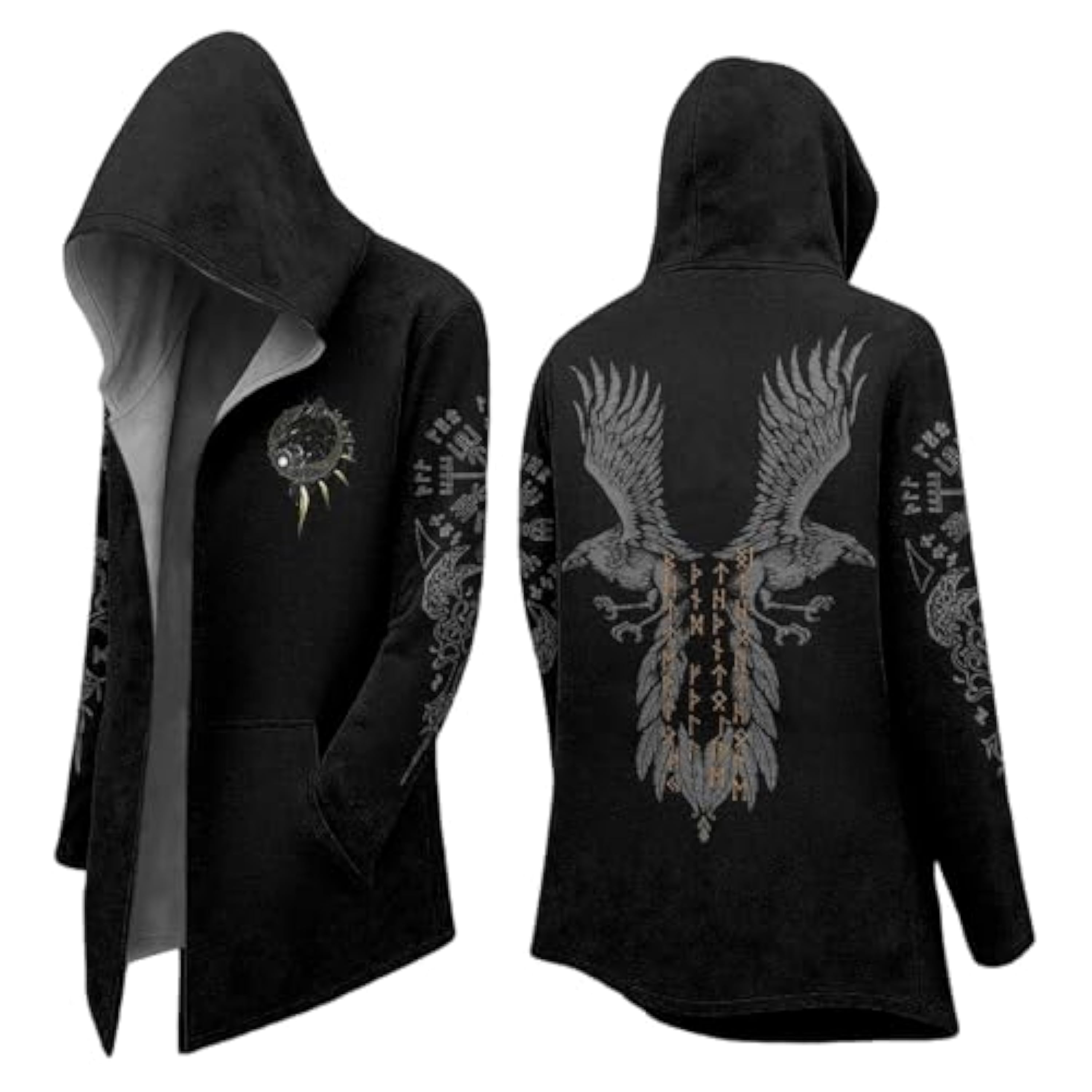 Abrigo de Hombre Invierno con Capucha Chaqueta Vikinga Hombre 3/4 Longitud Chaqueta Cálida Anti-Social Disfraz Medieval Vintage Cortavientos Talla Grande Cosplay Estilo Ninja Sudadera con Capucha