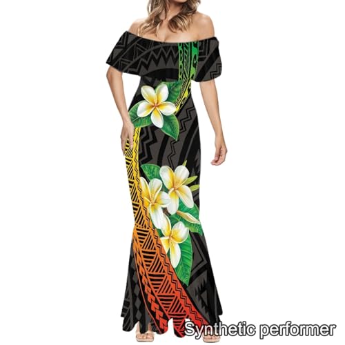 Image of Polynesian Dresses for Women Off Shoulder Maxi Dress Puletasi Samoan Dresses S-7XL