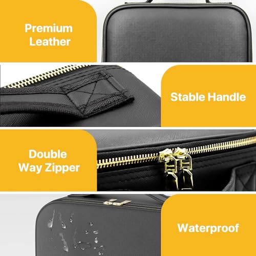 Image of Friza Travel Makeup Case With Led Light Mirror, Waterproof Vanity Bag With 3 Adjustable Color Brightness Cosmetic Bag Train Case Organizer With Adjustable Dividers (Black)
