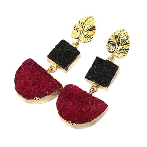 Myesha Jewels Druzy Stone Red & Black Base Metal earrings for women stylish Jewellery, Crystal Fancy Party Wear Earrings for Girls and Women with free Jewelry Box