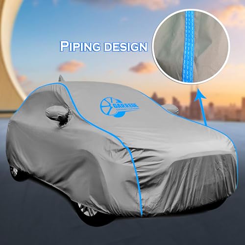 Image of Waterproof Car Cover Compatible with Hyundai Creta Cover, All-Weather Protection, Soft Cotton Inner Lining, Mirror & Antenna Pockets, Adjustable Belt with Buckle & Elastic, (Grey)