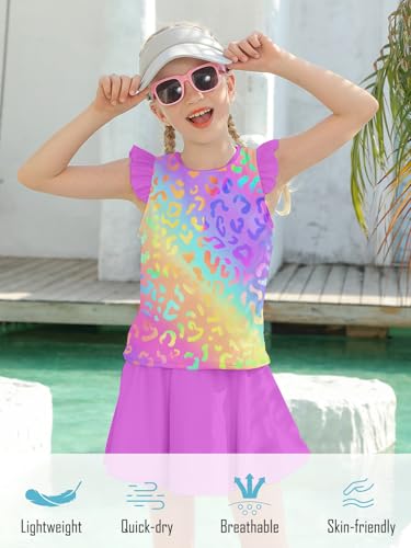 Image of Girls Swimsuit 2 Piece Ruffle Bathing Suit UPF 50+ Tankini Swimsuit Skirt with Lining Size 3-10