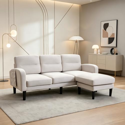 Sofá pequeño REXO de 3 plazas con chaise longue beige, el sofá esquinero compacto para tu salón. 4