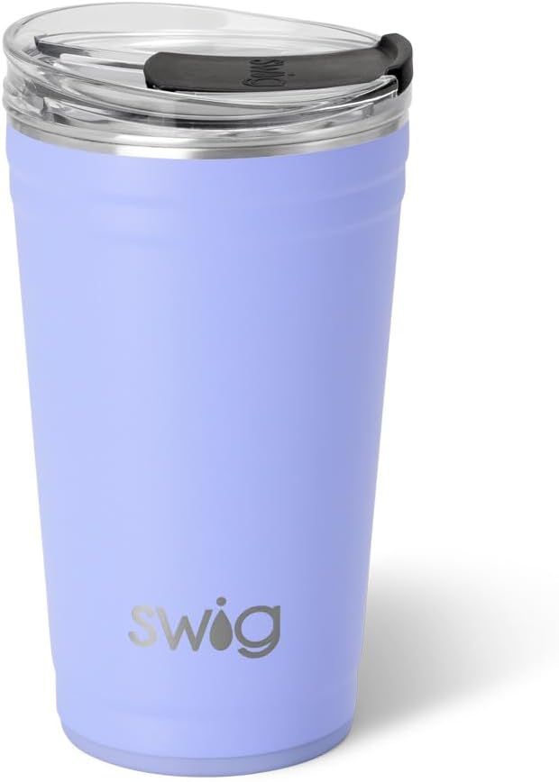 Swig Life 24oz Party Cup, Stackable Insulated Travel Coffee Tumbler with EZ Slider Lid, Cup Holder Friendly, Stainless Steel 24 oz Tumbler, Reusable Coffee Mug (Hydrangea)