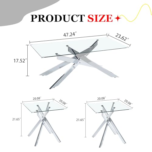 Modawhly 3 Pieces Living Room Table Set, 47 Inch Glass Coffee Table And 2 End Table, Glass Coffee Table Set With Tempered Glass Tabletop And Metal Legs thumb #1