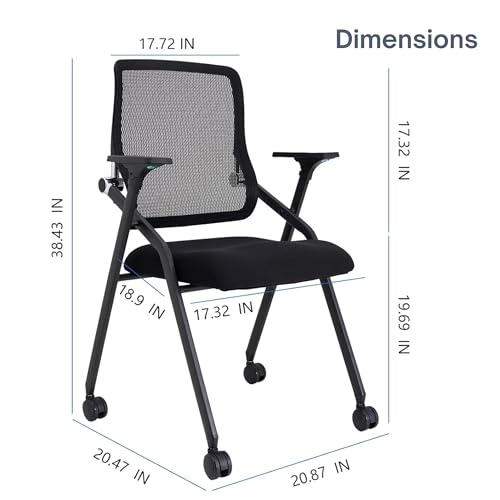 Image of Updated Conference Room Chairs, Folding Office Desk Chair with Lumbar Support and Sliding Armrest with Casters, Stackable Office Guest Chairs & Reception Chairs, 1 Pack Black