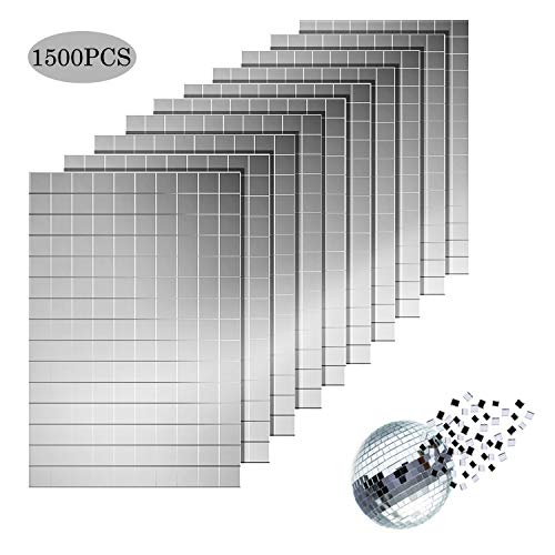 Self-Adhesive Mini Square Glass Mirrors Mosaic Tiles, BENBO 1500 Pieces Mirror Mosaic Stickers for DIY Craft Decoration, 1 x 1cm (Mini Square)