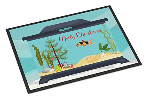 Caroline's Treasures CK4506MAT Clown Loach Fish Merry Christmas Doormat 18x27 Front Door Mat Indoor Outdoor Rugs for Entryway, Non Slip Washable Low Pile, 18H X 27W