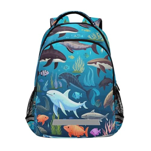 JSTEL Ocean Theme School Backpack for Kid 5-13 yrs,Sea Animal Backpack Kindergarten School Bag,17