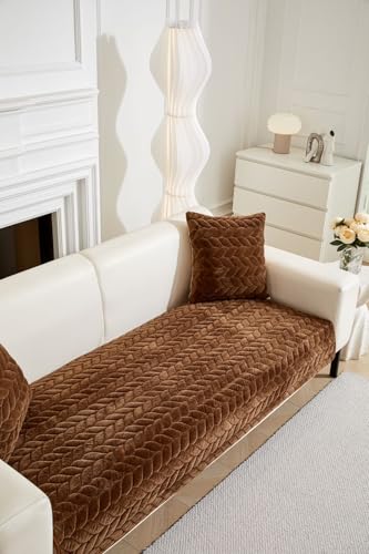 Image of HOMETHREADS Innovative Premium Velvet Sofa Cover Mat with PVC Backing for Non-Slip Comfort (Braid Brown, 3 Seater | 70x180cm)