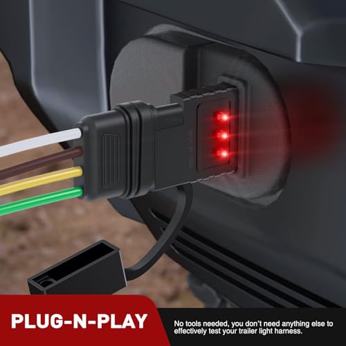 Image of Nilight 4 Way Flat Trailer Wiring Circuit Tester Male Female Double End | Wire 4 Pin test with LED Light Indicator for Turn Signal Tail Lights Trouble Shooting