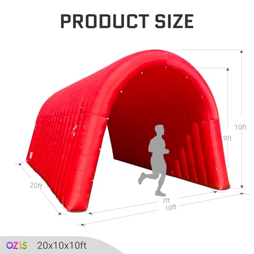 Image of OZIS 20FT Inflatable Tunnel Sports Tunnel Entrance with Installed Blower Inflatable Tunnel Tent for Business Advertising Event Exhibition Promotion,Street,Shop,Supermarket,School(Red 20x10x10FT)