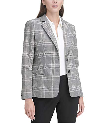 Tommy Hilfiger Womens Elbow Patch Two Button Blazer Jacket, Grey, 10