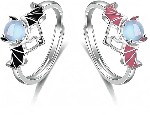 Matching Couples Rings for Best Friend Adjustable Size Cute Wedding Promise Love Ring Jewelry for Women, Men, Him, Her Set of 2- Moonstone Gift Wrap