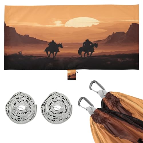 Haskirky Western Desert Cowboy Camping Hammock, Single Portable Hammocks with Tree Straps & Attached Carry Bag, 330Lbs Capacity Perfect for Outside Indoor Hiking Beach Backpack Travel