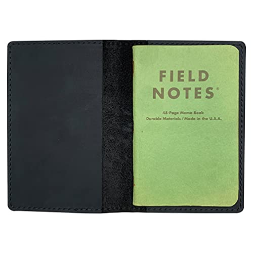 Image of Fan&Ran Genuine Leather Journal Cover For Field Notes Notebooks, Moleskine Cahier Journal Pocket 3.5 X 5.5 Inches, Black