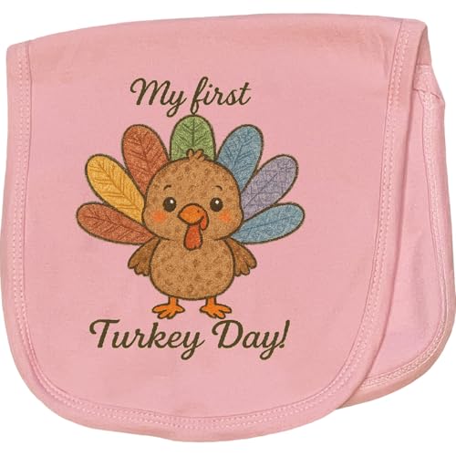 inktastic My First Turkey Day Cute Thanksgiving Baby Outfit Baby Burp Cloth Pink 46501