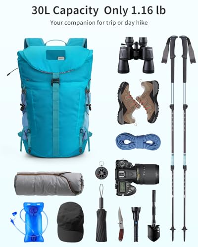 Blue Quartz Hiking Backpack 30L Lightweight Packable Backpack for Travel, Water Resistant Foldable Daypack for WoMen Men - Additional View