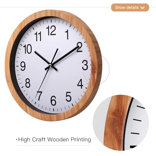 NUOVO 10 Inch Wooden Round Wall Clock Silent & Non-Ticking Retro Wall Clock Operated for Living Room Bedroom Kitchen(26 cm/ 10") - Image 3