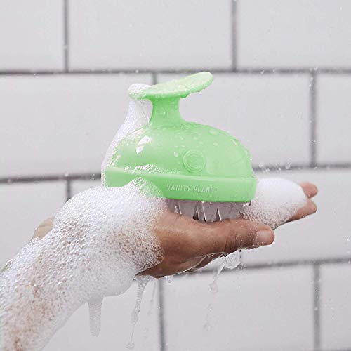 Vanity Planet Groove Scalp Massager (Minty Green) Rejuvenating Handheld Shampoo Brush, 2-Speed Vibrating, Water Resistant