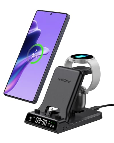 25W USB C Fast Charging Station for Samsung, SwanScout 701S, Foldable 3 in 1 Charging Dock Stand for Galaxy S25/S24/Z Flip 7/Fold 7/A56/A36/USB C Buds, Charger for Samsung Galaxy Watch Ultra/8/7/6/5