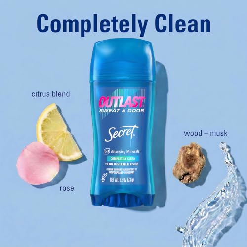 Secret Outlast Antiperspirant Deodorant for Women, 72hr Sweat & Odor Protection, PH Balancing Minerals, Pro-Hyaluronic Acid, Invisible Solid, Completely Clean Scent, 2.6 oz (Pack of 2) - image 7