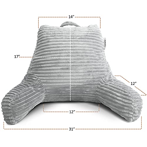 Image of Nestl Reading Pillow with Shredded Memory Foam, Luxe Cut Plush Back Pillow for Sitting Up in Bed, Back and Arms Adjustable Support for Adult & Teens, Backrest Pillows with Washable Cover Light Grey