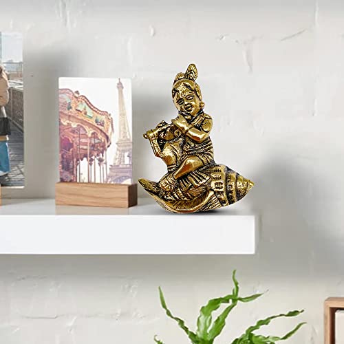 WC_Lord Krishna Statue Krishn Metal Idol Figurine-Hindu God of Love and Divine Joy-Murlidhar Kishna Idol for Indian Religious Festival- Home Decor Item (Shankh Krishna) - Image 4