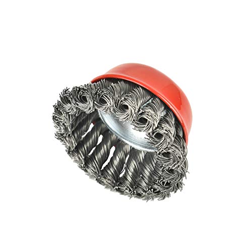 Image of Aain 3 inch Wire Wheel Brush Cup Brush,2 Pack Twisted Knotted Cup Brush for Grinders,5 /8 inch-11 Threaded Arbor for Angle Grinder,Max RPM 12,500,0.020in Carbon Steel for Rust Removal,Abrasives