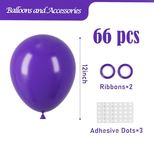 Image of Voircoloria Dark Purple Balloons, 66pack 12inch Deep Purple Latex Party Balloons for Halloween, Graduation, Wedding, Birthday, Baby Shower, Anniversary, Valentine's Day Party Decorations