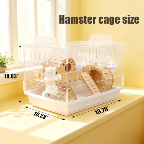 Acrylic Hamster Cage,Small Animal Houses&Habitats with Accessories,Hamster Enclosure with Stairs,Clear Pet Mice House,For Dwarf Gerbil,Dwarf Hamster,Pet Mice(White,13.78"L*10.23"W*10.83"H) - Image 6