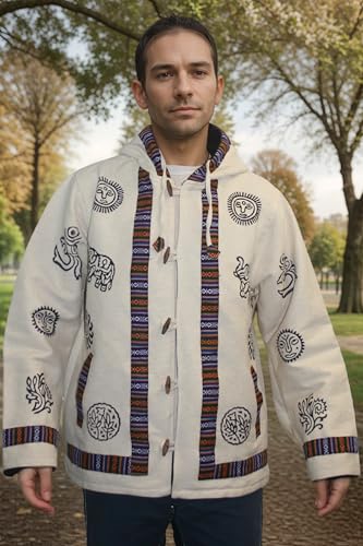 Agan Traders Mens Cotton Printed Fleece Lined Tibetan Hoodie Outwear Jacket2