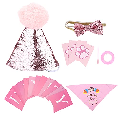 Dog Birthday Scarf Hat Set, Soft Comfortable Party Supplies, Fashionable Attractive Decorations, Includes Cards Bow Tie, Excellent Quality Polyester Material