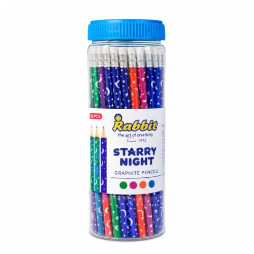 Image of Starry Night Pencils (Pack of 50) | Super Fun Unicorn & Space Cartoon Theme Dark Lead Pencils for Kids | HB Writing Pencils for Girls & Boys | School & Return Gift Stationery.