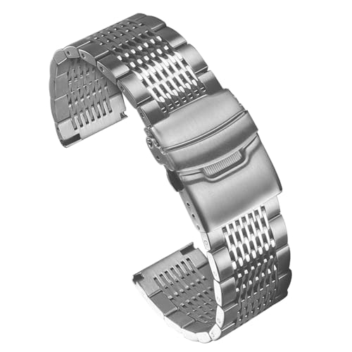 Boache Stainless Steel Watch Band Quick Release Matte Metal Replacement Strap with Double-Lock Deployment Clasp Polished Watch Bracelet 18mm 20mm 22mm 24mm Universal Replacement Band for Men Women