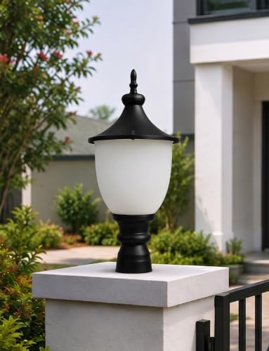 Image of SINOMAN Outdoor Gate Pillar Light | Metal & PVC Waterproof Post Lamp | Black Decorative Outdoor Garden Light for Boundary Wall, Entrance Gate, Balcony, Terrace & Villa(Without Bulb)