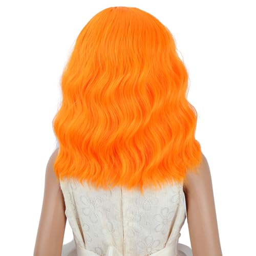 Image of PATTNIUM Orange Wig for Girls Kids Short Light Orange Wigs Side Part Shoulder Length Wavy Heat Resistant Synthetic Wig