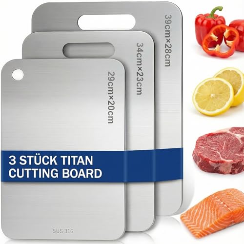 Lot de 3 planche a decouper en titane，planche à découper en titane，planche à découper titane - Pour viande, pain, légumes et fruits - 29 x 20 cm, 34 x...