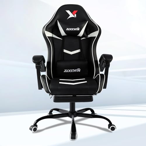 Image of Ergonomic Gaming Chair for Adults, Reclining Computer Office Desk Chair with Footrest, Pocket Spring Cushion,Linkage Armrests, Lumbar Support & Headrest, Heavy-Duty Enlarged Metal Base,White