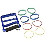 Rolyan Ergonomic Hand Exerciser with Padded Handle, Adjustable Squeeze Tool with 4 Pairs of Rubber Bands of Progressive Resistance for Finger, Hand, and Thumb Strengthening, Improving Weak Grip, Blue