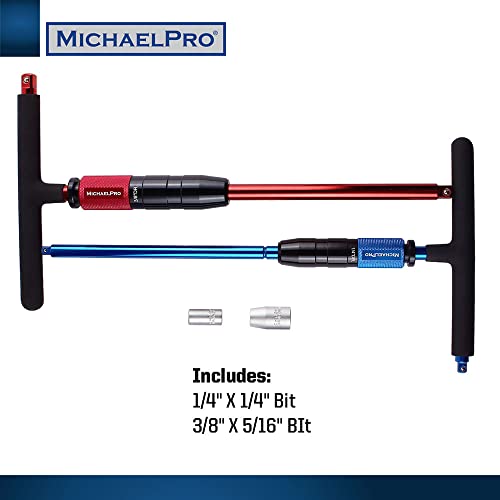 Image of MichaelPro Gift Edition 1 /4 inch & 3 /8 inch Drive 2 Way Speed Adjustable T Handle Wrench Set, Patented Design with Spinner Handle, 3 Level Grip Positions, T Bar Socket Wrench Set, MP009015-XM