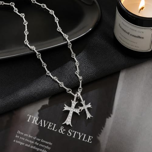 Image of Gothic Jewellery Cross Chain for Men, Double Cross Necklace