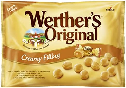 Werthers Original Creamy Filling Sweets, Smooth Caramel Center Delight, Gluten-Free Vegetarian, 1 kg Sharing Bag.