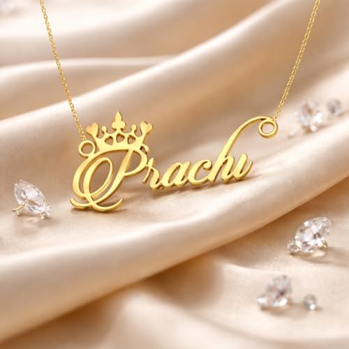 Image of Prachi Cursive Gold & Silver Name Pendant Necklace, Best Jewelry Gift for Girls.